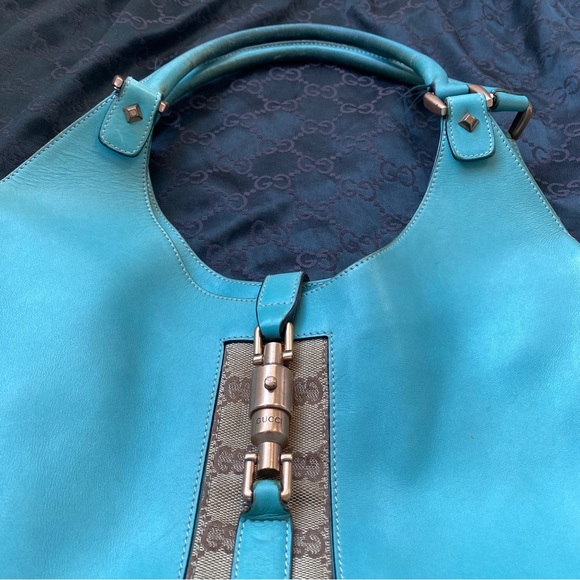 Gucci Turquoise Jackie O Large Leather Hobo Handbag - Picture 12 of 16